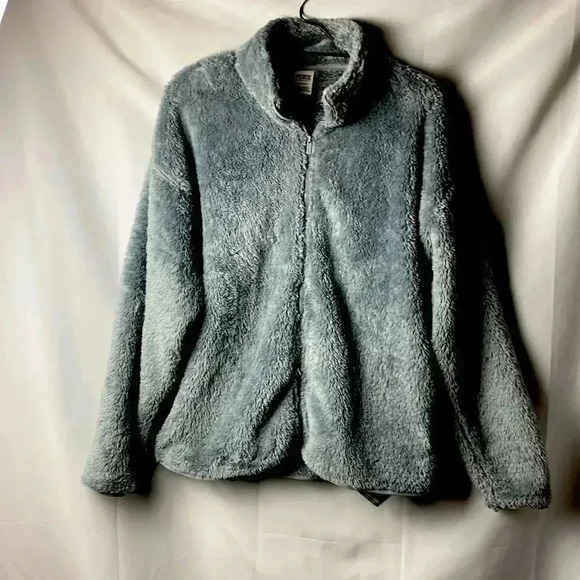 VICTORIA SECRET PINK WOMENS SIZE LARGE GRAY PLUSH ZIP FRONT TEDDY JACKET… - Picture 1 of 12
